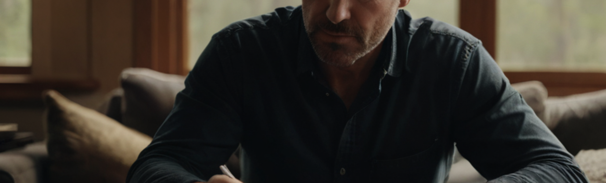 credit report for finance man checking credit report in living room